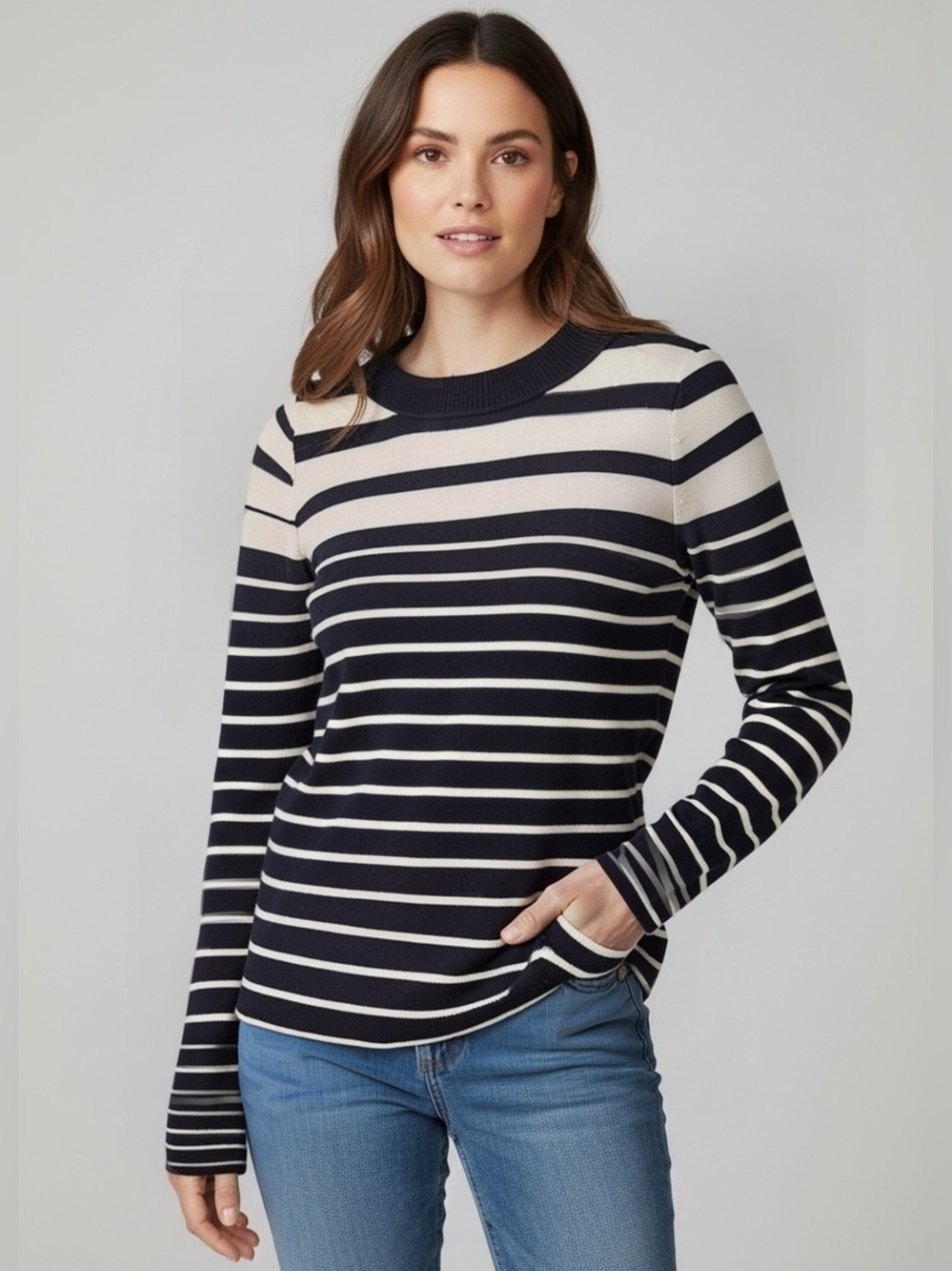Loft Women’s Dark Navy & White Striped Knit Sweater, size XS
